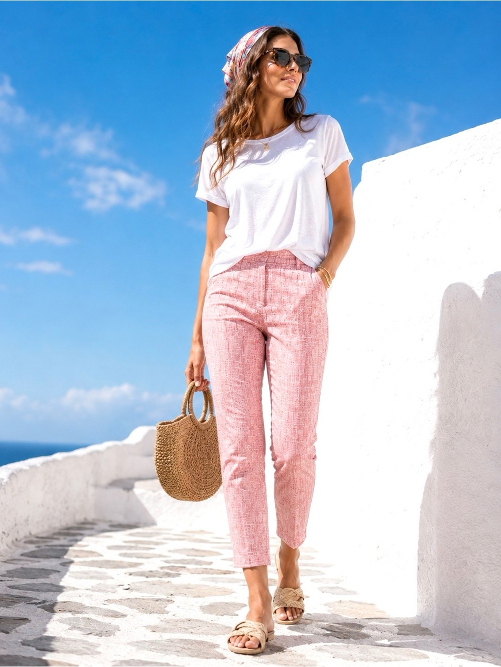 Peserico Pink Cropped Ankle Pants Size 8 Cotton Side Zip Made in Italy
